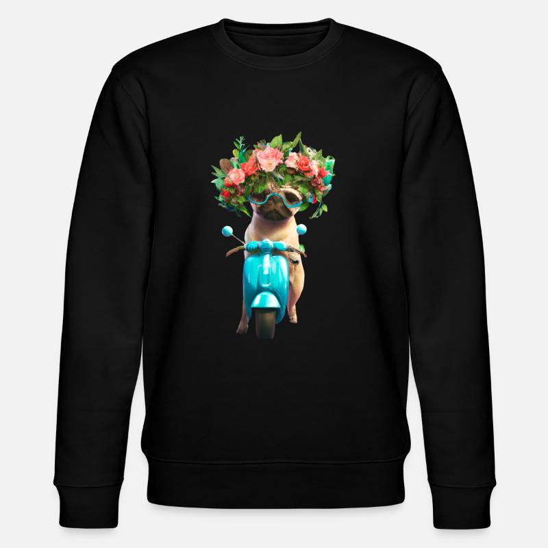 E-scooter pug with flower wreath - Stanley/Stella CHANGER Unisex Organic Sweatshirt - black