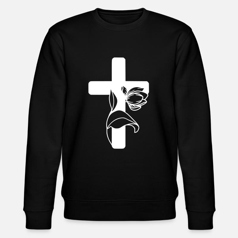 Schönes Kreuz mit Blume - Stanley/Stella Unisex Bio-Sweatshirt CHANGER  - Schwarz