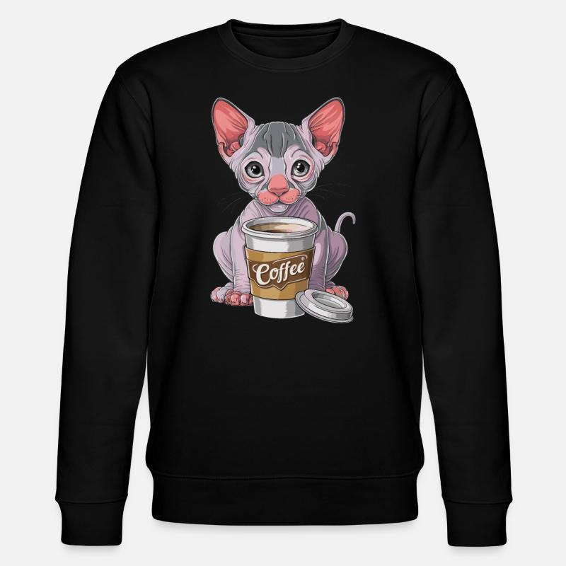 Nacktkatze mit Kaffee - Stanley/Stella Unisex Bio-Sweatshirt CHANGER  - Schwarz