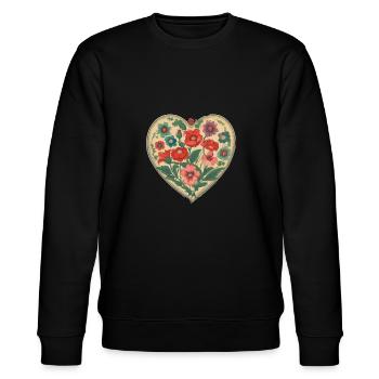 Hungarian flowers, flowers, flower heart, vintage - Stanley/Stella CHANGER Unisex Organic Sweatshirt - black - Front - Nik (191cm) & Marisol (170cm)