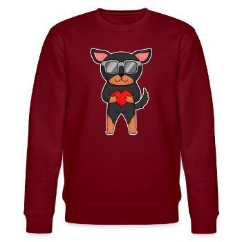 Lancashire Heeler mit Sonnenbrille und Herz - Stanley/Stella Unisex Bio-Sweatshirt CHANGER  - Burgunderrot - Vorne - Nik (191cm) & Marisol (170cm)