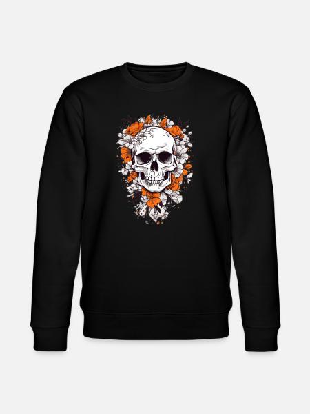 Skull with flowers - Stanley/Stella CHANGER Unisex Organic Sweatshirt - black