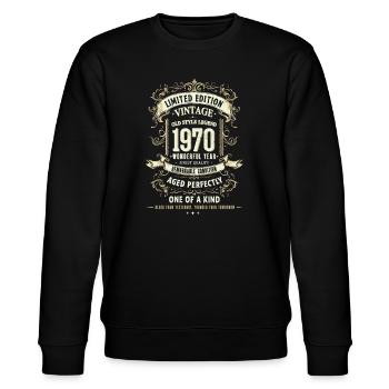 Geboren 1970, Baujahr 1970 Geburtstags Shirt Retro - Stanley/Stella Unisex Bio-Sweatshirt CHANGER  - Schwarz - Vorne - Nik (191cm) & Marisol (170cm)