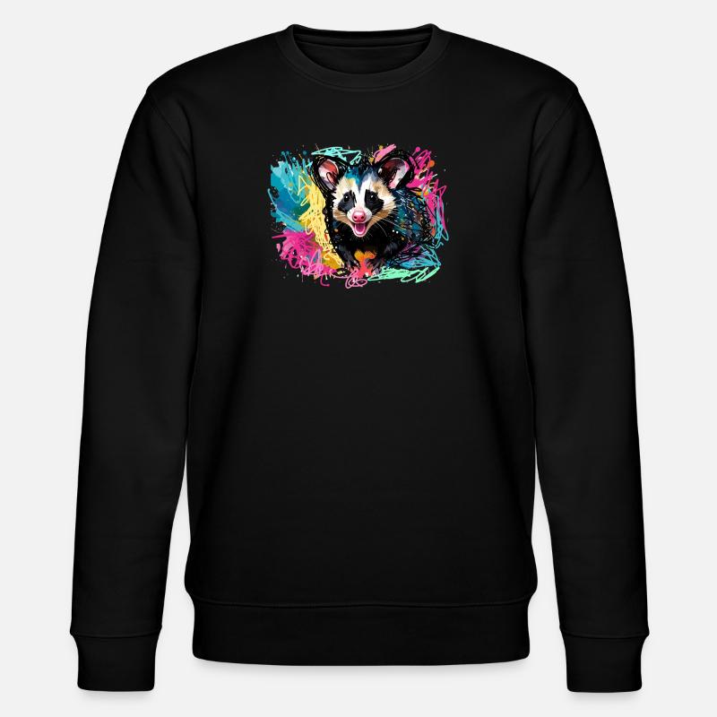 Opossum, ilustration,Beutelratte, bunt, Graffiti - Stanley/Stella Unisex Bio-Sweatshirt CHANGER  - Schwarz