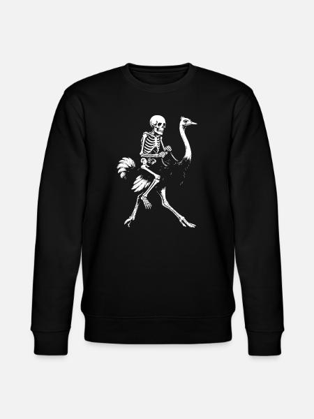 Eerie Skeleton on Flying Ostrich Illustration - Stanley/Stella CHANGER Unisex Organic Sweatshirt - black