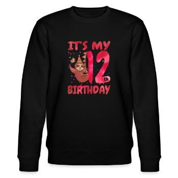 12. Geburtstag Cute Sloth Party Hut Themed - Stanley/Stella Unisex Bio-Sweatshirt CHANGER  - Schwarz - Vorne - Nik (191cm) & Marisol (170cm)
