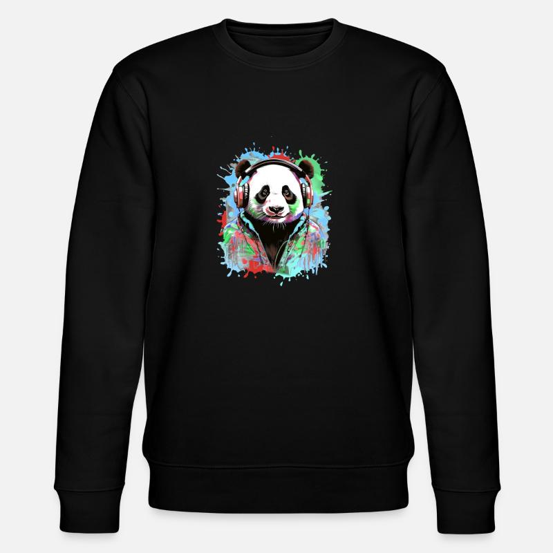 Panda, Kopfhörer,panda mit kopfhörer, illustration - Stanley/Stella Unisex Bio-Sweatshirt CHANGER - Schwarz