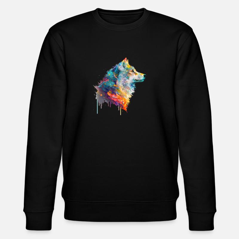 Aquarell Wolf - Stanley/Stella Unisex Bio-Sweatshirt CHANGER  - Schwarz