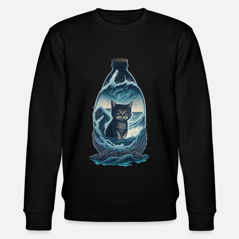 Katze Flasche - Stanley/Stella Unisex Bio-Sweatshirt CHANGER  - Schwarz