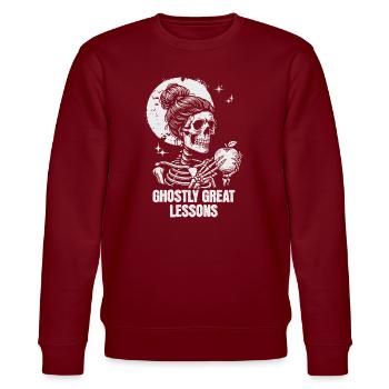 Funny Teacher Skeleton Halloween Classroom - Stanley/Stella CHANGER Unisex Organic Sweatshirt - burgundy - Front - Nik (191cm) & Marisol (170cm)