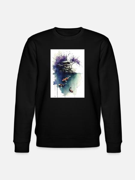 Aquarell-Koi und Kirschpagode - Stanley/Stella Unisex Bio-Sweatshirt CHANGER - Schwarz