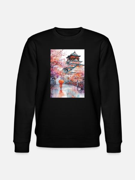 Japanese pagoda and cherry blossoms - Stanley/Stella CHANGER Unisex Organic Sweatshirt - black