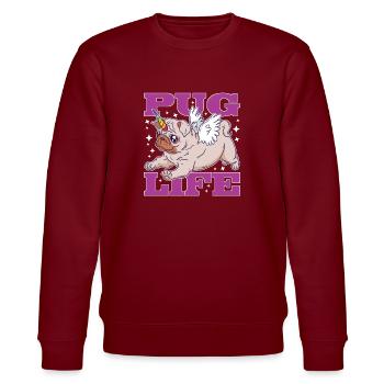 Pug Life - Stanley/Stella Unisex Bio-Sweatshirt CHANGER  - Burgunderrot - Vorne - Nik (191cm) & Marisol (170cm)