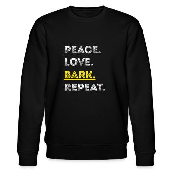 Peace Love Bark Repeat – Minimalist Dog Quote - Stanley/Stella CHANGER Unisex Organic Sweatshirt - black - Front - Nik (191cm) & Marisol (170cm)