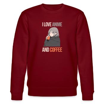 Ich liebe Anime und Kaffee - Manga Stil. - Stanley/Stella Unisex Bio-Sweatshirt CHANGER  - Burgunderrot - Vorne - Nik (191cm) & Marisol (170cm)