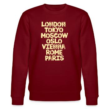 City World Collage in Vintage Style - Stanley/Stella CHANGER Unisex Organic Sweatshirt - burgundy - Front - Nik (191cm) & Marisol (170cm)