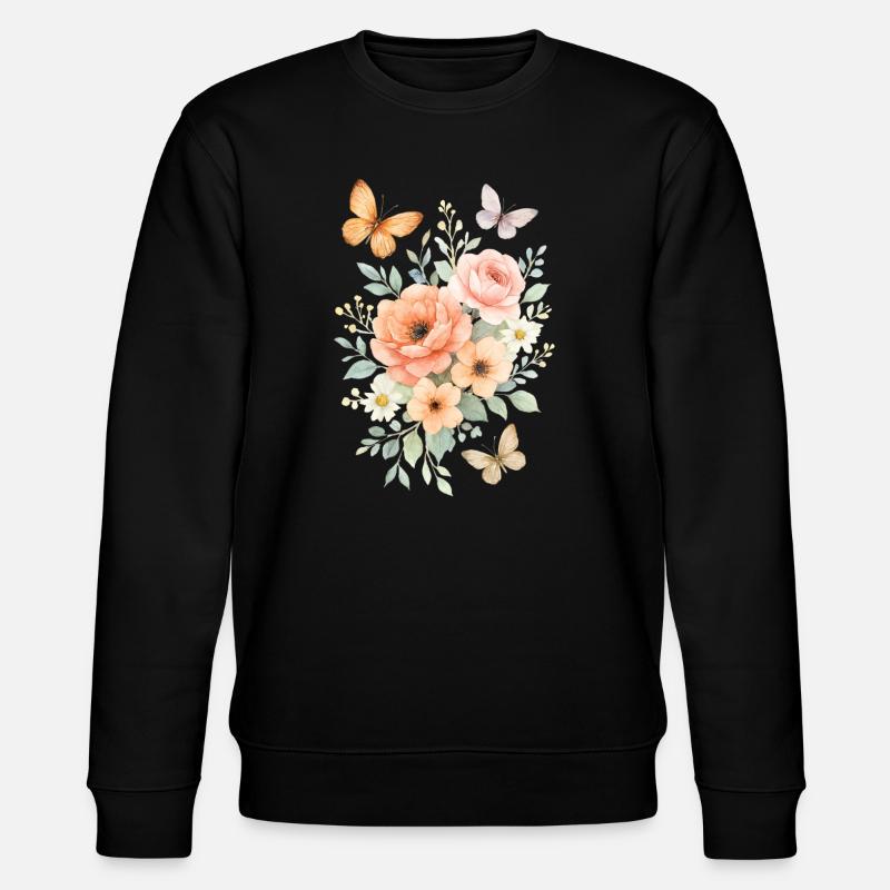 Aquarelle fleur magique avec des papillons - Sweat bio CHANGER Stanley/Stella Unisexe - noir