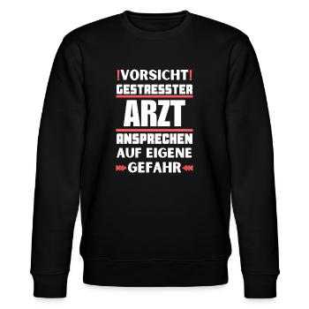 Don't talk to a stressed doctor! - Stanley/Stella CHANGER Unisex Organic Sweatshirt - black - Front - Nik (191cm) & Marisol (170cm)