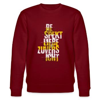 Statement Design: Respekt Liebe Zuversicht - Stanley/Stella Unisex Bio-Sweatshirt CHANGER  - Burgunderrot - Vorne - Nik (191cm) & Marisol (170cm)