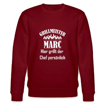 Grillmeister Marc Chef - Stanley/Stella Unisex Bio-Sweatshirt CHANGER  - Burgunderrot - Vorne - Nik (191cm) & Marisol (170cm)