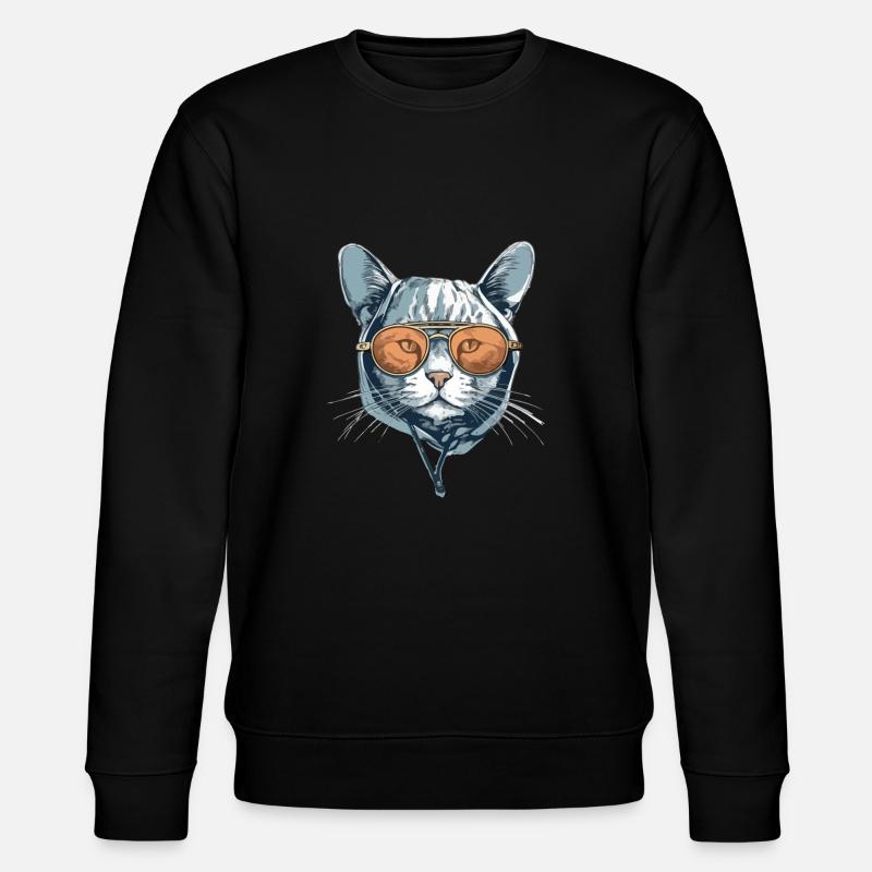 Die Katze mit Brille - Stanley/Stella Unisex Bio-Sweatshirt CHANGER  - Schwarz