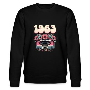 Cassette Année 1963 Anniversaire Femme 60 Ans - Sweat bio CHANGER Stanley/Stella Unisexe - noir - Devant - Nik (191cm) & Marisol (170cm)