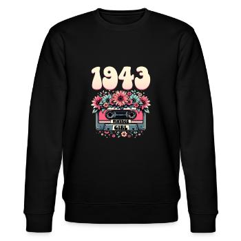 Kassette Jahr 1943 Geburtstag Frau 80 Jahre - Stanley/Stella Unisex Bio-Sweatshirt CHANGER  - Schwarz - Vorne - Nik (191cm) & Marisol (170cm)