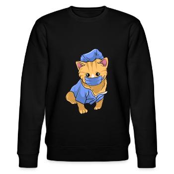 Süsse Krankenschwester Katze mit Mundschutz. - Stanley/Stella Unisex Bio-Sweatshirt CHANGER  - Schwarz - Vorne - Nik (191cm) & Marisol (170cm)