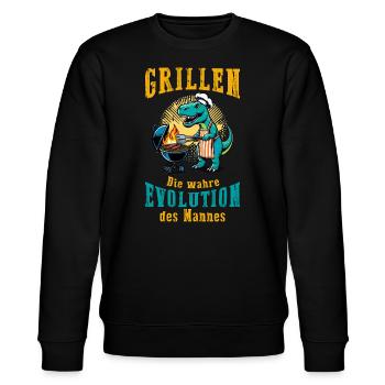 Grillen - Die wahre Evolution des Mannes | Shirt - Stanley/Stella Unisex Bio-Sweatshirt CHANGER  - Schwarz - Vorne - Nik (191cm) & Marisol (170cm)