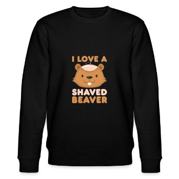 I love a shaven beaver saying gift - Stanley/Stella CHANGER Unisex Organic Sweatshirt - black - Front - Nik (191cm) & Marisol (170cm)