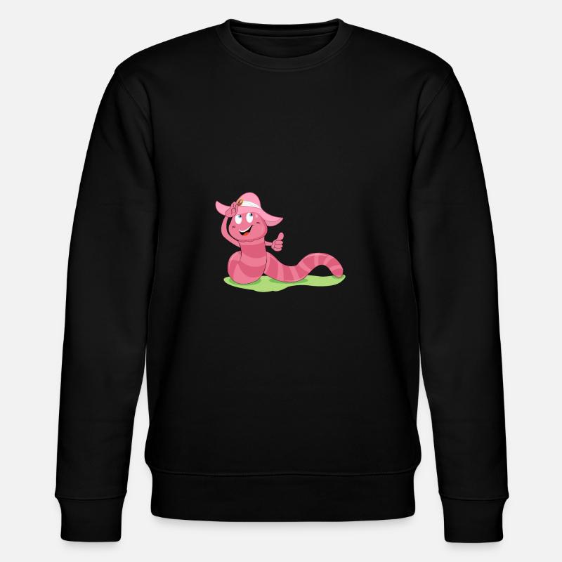 Rosa Wurm - Regenwurm mit Sonnenhut - Stanley/Stella Unisex Bio-Sweatshirt CHANGER - Schwarz