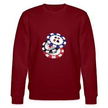 Poker Texas Hold'em Pokerface Casino All in Vegas - Stanley/Stella Unisex Bio-Sweatshirt CHANGER  - Burgunderrot - Vorne - Nik (191cm) & Marisol (170cm)