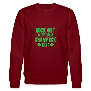 Rock Out With Your Shamrock Out St Patricks Day - Stanley/Stella CHANGER Unisex Organic Sweatshirt - burgundy - Front - Nik (191cm) & Marisol (170cm)