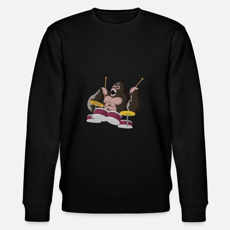 Gorilla spielt Schlagzeug - Stanley/Stella Unisex Bio-Sweatshirt CHANGER  - Schwarz