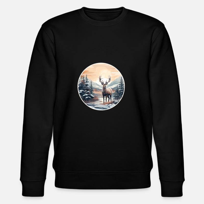 Winterlandschaft mit Hirsch - Stanley/Stella Unisex Bio-Sweatshirt CHANGER  - Schwarz