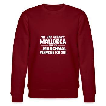 Party Urlaub Mallorca - Stanley/Stella Unisex Bio-Sweatshirt CHANGER  - Burgunderrot - Vorne - Nik (191cm) & Marisol (170cm)