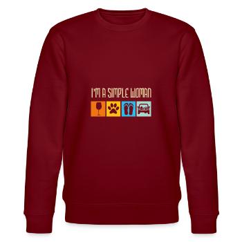 Im A Simple Woman Love Wine Flip Flops Dogs 4X4 - Stanley/Stella Unisex Bio-Sweatshirt CHANGER  - Burgunderrot - Vorne - Nik (191cm) & Marisol (170cm)