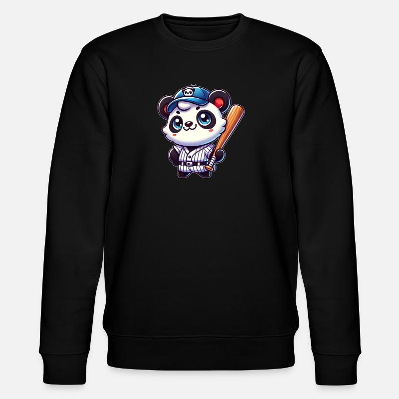 Funny Panda Playing Baseball Panda - Stanley/Stella CHANGER Unisex Organic Sweatshirt - black