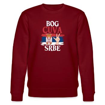 Serbien Flagge Serbia Srbija Majice Bog cuva Srbe - Stanley/Stella Unisex Bio-Sweatshirt CHANGER  - Burgunderrot - Vorne - Nik (191cm) & Marisol (170cm)