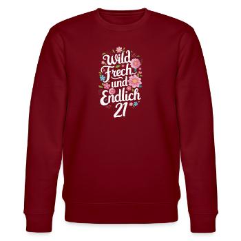 Birthday Gift 21 Years Birthday Child - Stanley/Stella CHANGER Unisex Organic Sweatshirt - burgundy - Front - Nik (191cm) & Marisol (170cm)