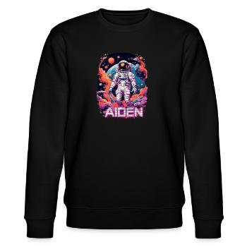 AIDEN - Schöner Jungen Name mit coolem Astronaut - Stanley/Stella Unisex Bio-Sweatshirt CHANGER  - Schwarz - Vorne - Nik (191cm) & Marisol (170cm)