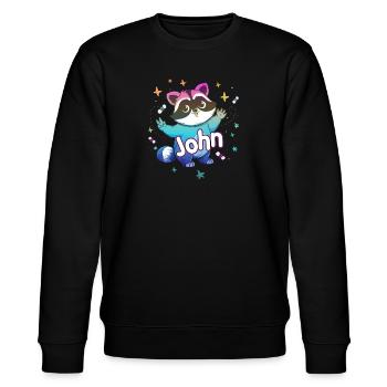 JOHN - Schöner Jungen Name mit süßem Waschbär - Stanley/Stella Unisex Bio-Sweatshirt CHANGER  - Schwarz - Vorne - Nik (191cm) & Marisol (170cm)