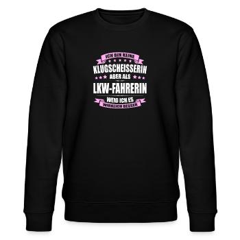 Ich Bin Keine Klugscheisserin LKW-Fahrerin Trucker - Stanley/Stella Unisex Bio-Sweatshirt CHANGER  - Schwarz - Vorne - Nik (191cm) & Marisol (170cm)