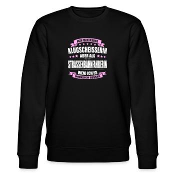 Ich Bin Keine Klugscheisserin Strassenbahnfahrerin - Stanley/Stella Unisex Bio-Sweatshirt CHANGER  - Schwarz - Vorne - Nik (191cm) & Marisol (170cm)