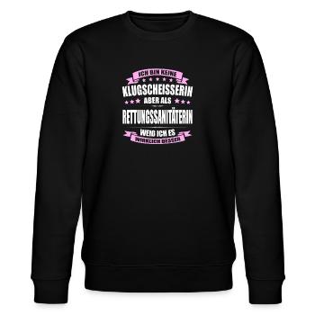 Ich Bin Keine Klugscheisserin Rettungssanitäterin - Stanley/Stella Unisex Bio-Sweatshirt CHANGER  - Schwarz - Vorne - Nik (191cm) & Marisol (170cm)
