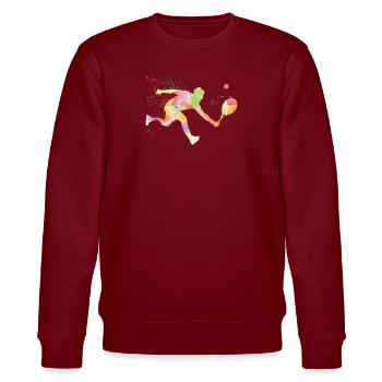 Funny Tennis Player Racket - Stanley/Stella Unisex Bio-Sweatshirt CHANGER  - Burgunderrot - Vorne - Nik (191cm) & Marisol (170cm)