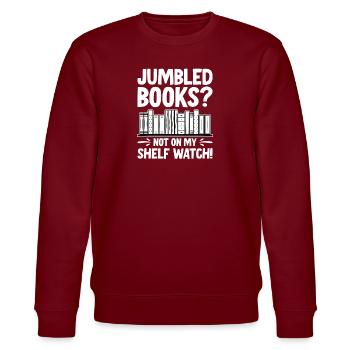 Funny Library Assistant - Stanley/Stella CHANGER Unisex Organic Sweatshirt - burgundy - Front - Nik (191cm) & Marisol (170cm)
