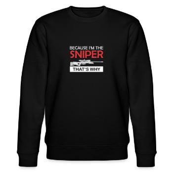 Because I'm the Sniper that's why Scharfschütze - Stanley/Stella Unisex Bio-Sweatshirt CHANGER  - Schwarz - Vorne - Nik (191cm) & Marisol (170cm)