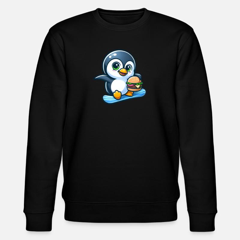 Cool penguin snowboarder with burger - Stanley/Stella CHANGER Unisex Organic Sweatshirt - black