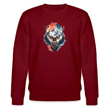 Deer Watercolor Effect Art Deer Red Deer - Stanley/Stella CHANGER Unisex Organic Sweatshirt - burgundy - Front - Nik (191cm) & Marisol (170cm)